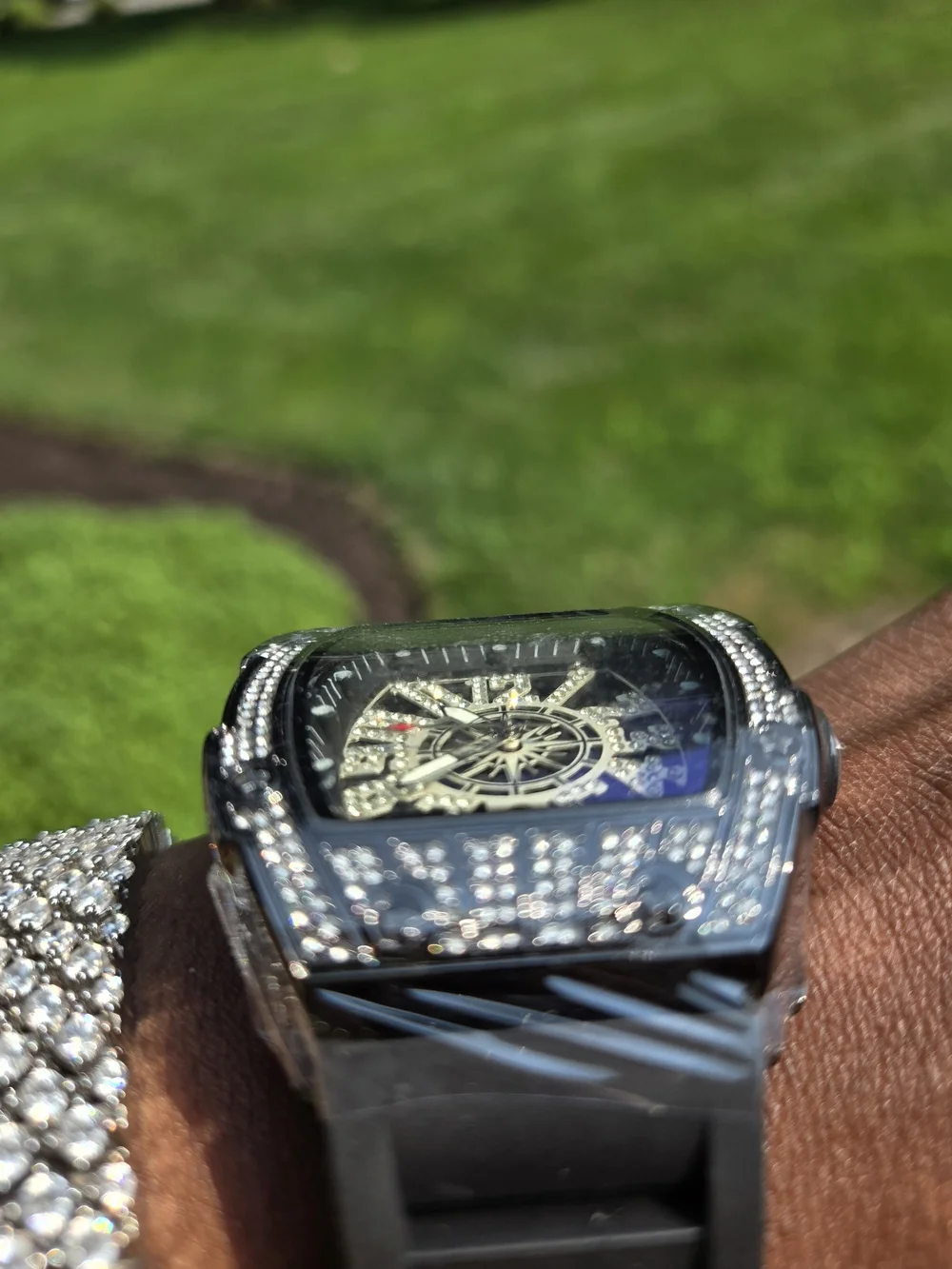 Men's Black and Gold Crystal Accent Watch - Luxury Style
